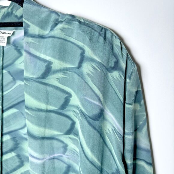Aliki Yamani Creations Silk Cardigan Womens 2X Open Front Sheer Green Abstract - Picture 3 of 10